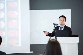 Scientia Fellows Symposium &quot;Future opportunities&quot; was held in Forskningsparken 28th of&amp;#160;August 2018. As part of the Symposium, selected fellows took part in a pitching contest.&amp;#160;&amp;#160;The picture shows Jeong-Yeon Kim, Dept of Molecular Medicine, Institute of Basic Medical Sciences. Photo: Øystein Horgmo/UiO