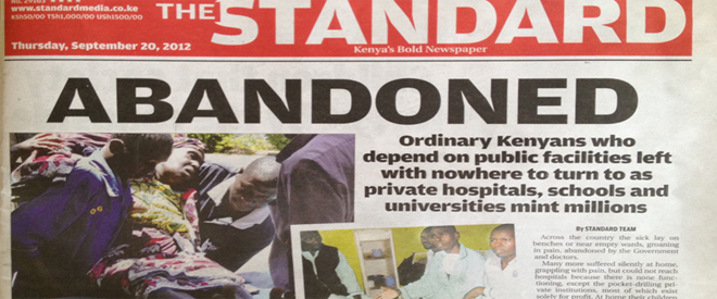 Front of newspaper in Kenya