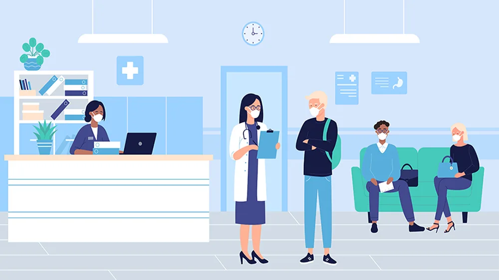 Doctor and patients in a doctor's office, illustration