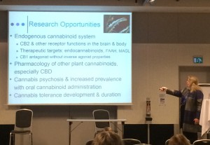 Professor Marilyn Huestis foreleser om cannabisdebatten i USA. Bilde: Julie N. Kvaal